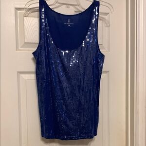 New York & Company Blue Sequin Sleeveless Tank Top